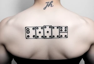 drei dominosteine mit den augen nummern 8 7 6 und beim letzten unten 6 und oben die Inizialen JH tattoo idea