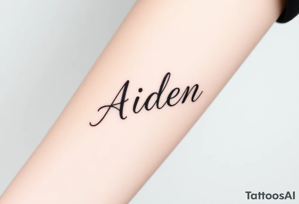 The name Aiden chunky
 and bold cursive tattoo idea