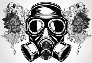Gas mask with smoke coming out of it and scenes in the lenses tattoo idea
