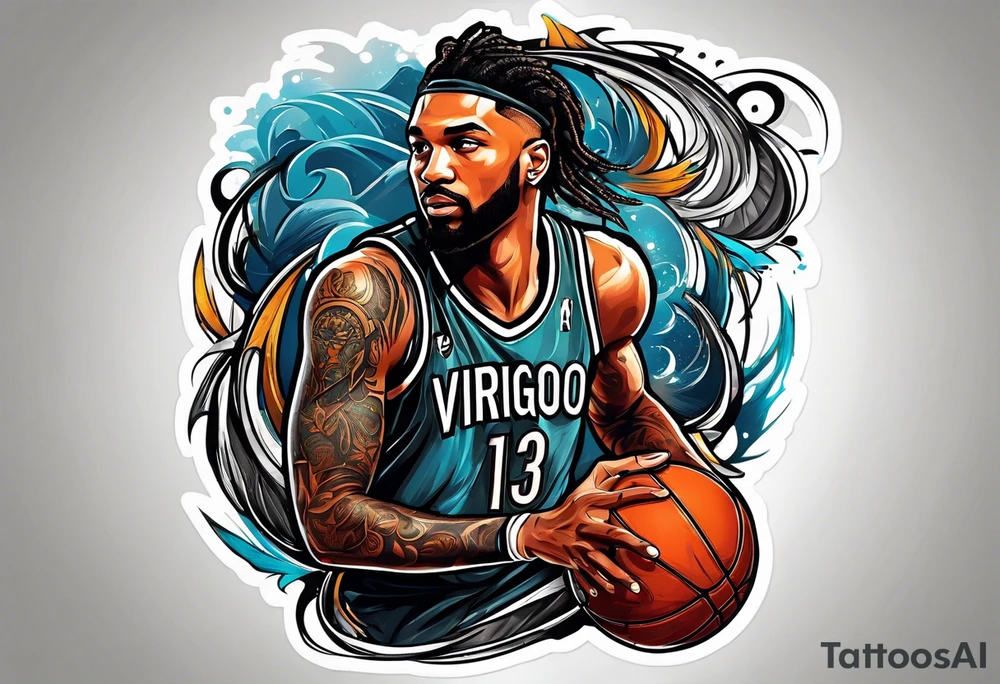 basketball player with 23 and virgo symbol tattoo idea