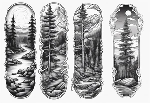 half arm sleeve with Pennsylvania keystone, eastern hemlock tree, mountains, and a river tattoo idea