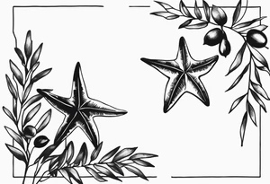 Two different star fish on top of olive branch tattoo idea