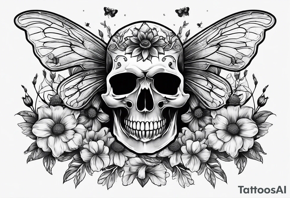 Skull with bees tattoo idea