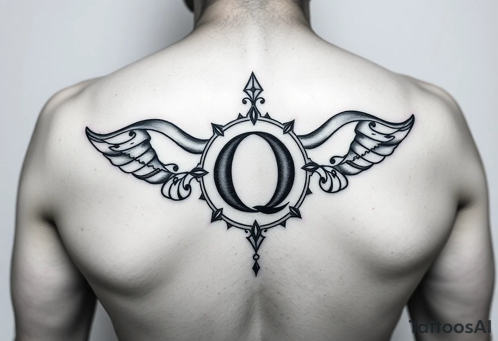 A womb tattoo with a Q in the center, with three points around the outside. The first reading, "BLACK". The second reading, "BABY". The third reading, "ONLY". tattoo idea