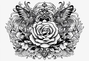 symbols of war, love and eternal life tattoo idea