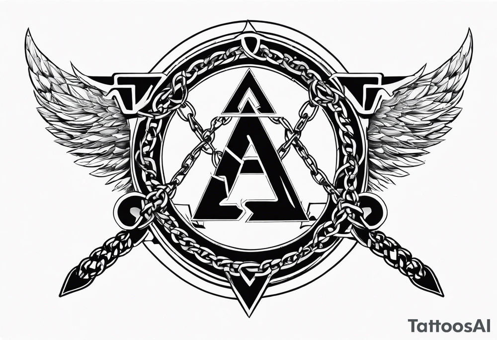 Valhalla sword shield axe barbed wire chains valknut tattoo idea