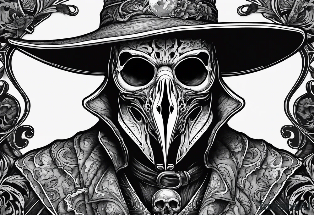 dark fantasy plague doctor skull tattoo idea