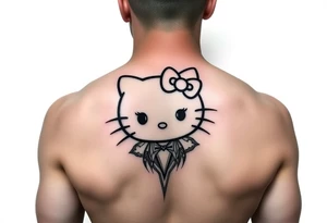 white background, cyber sigilism art / neo primal inspired hello kitty tattoo idea