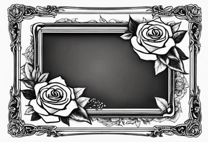 Vintage picture frame inthe picture frame there are roses and baby’s breath flowers tattoo idea