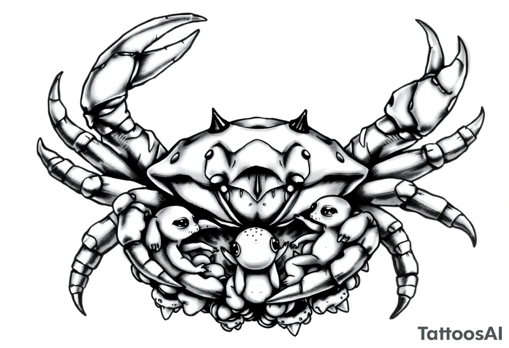 A king crab with baby’s around tattoo idea