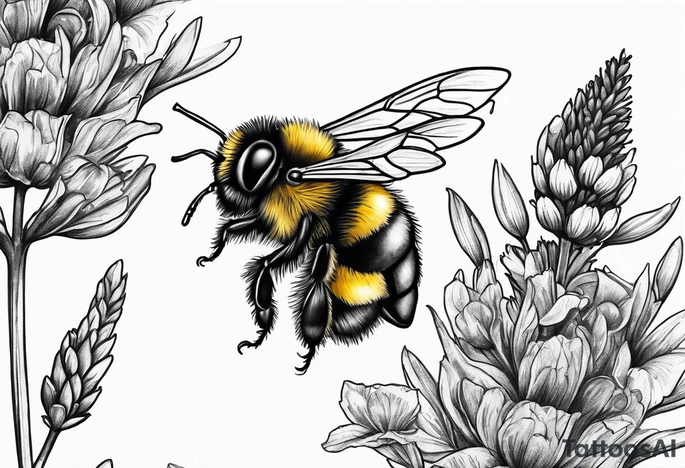Lavender sprig with bumblebee tattoo idea