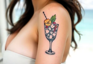 Fun cocktail that you would get on a caribbean cruise in a rocks glass with lots of garnishes tattoo idea