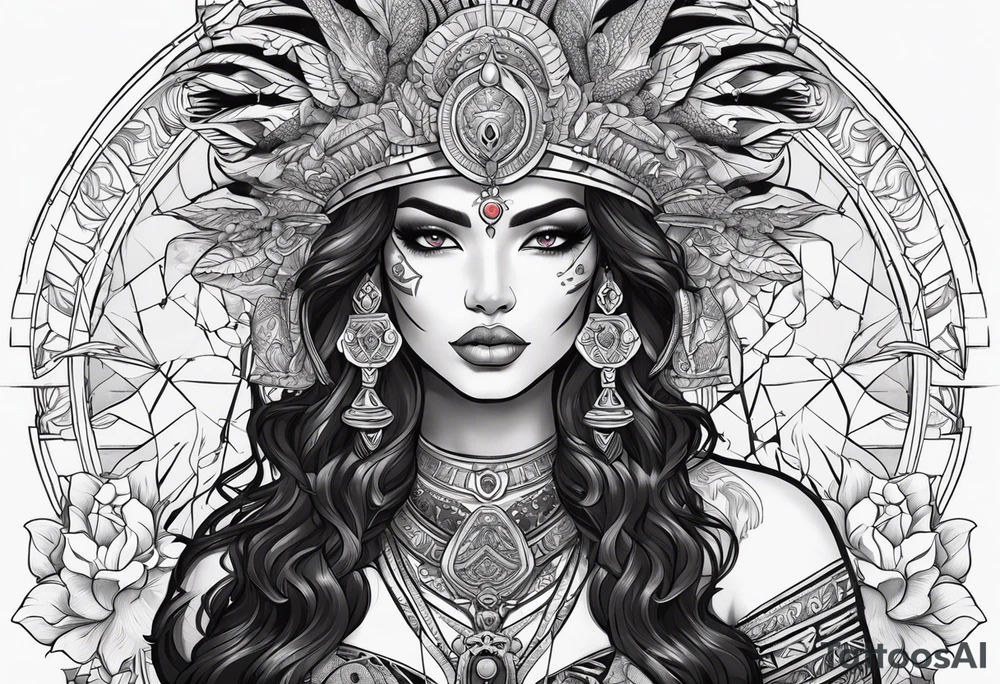 kali, alien goddess, valkrye, pirate, zen, pachamama, lotus, blank panther, eagle, skull, 5D, nueva gaya tattoo idea