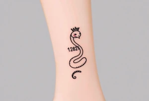 I want a small simple silhouette lines black and white wrist princess like girl snake tattoo that has number 12821 on its body along and also I want it to represent feminine energy crown queen Cycle tattoo idea