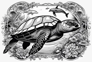 Add a turtle a manatee and a dolphin tattoo idea