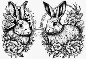 two opposite bunnies 
 american traditional tattoo idea