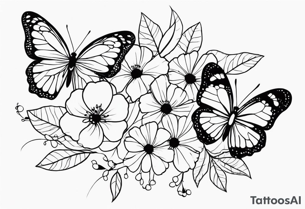 flowers and butterflies tattoo idea