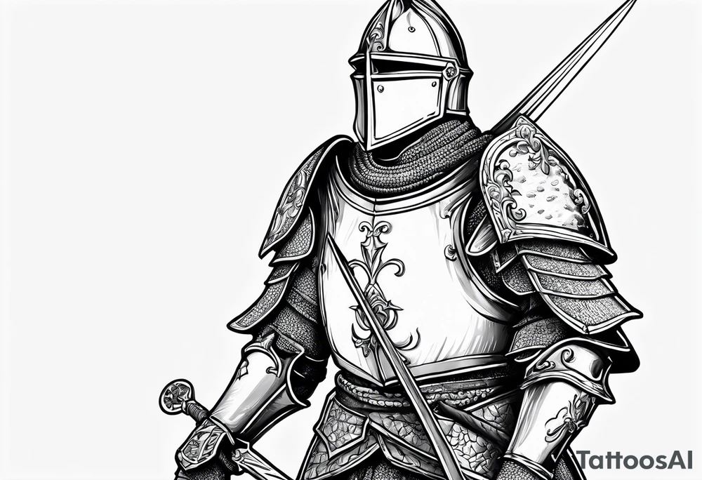 knight in full armour with a pizza tattoo idea