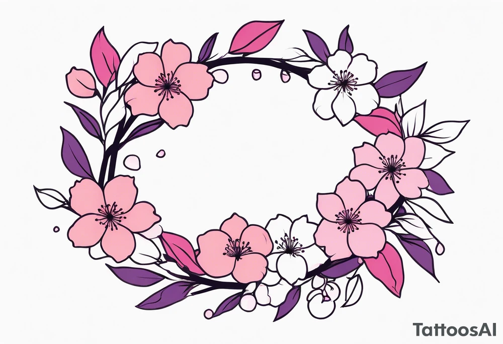 Flower wreath cherry blossoms pinks and purples tattoo idea Flower wreath cherry blossoms pinks and purples tattoo idea