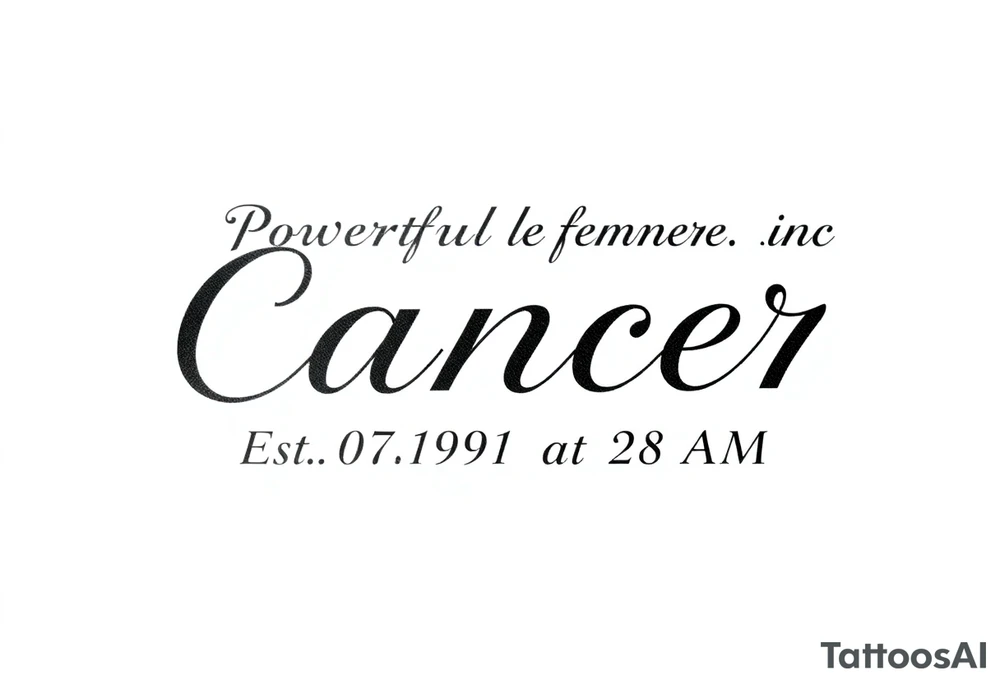 Powerful female zodiac sign cancer, Est. 07.19.91 at 2:22 A.M tattoo idea