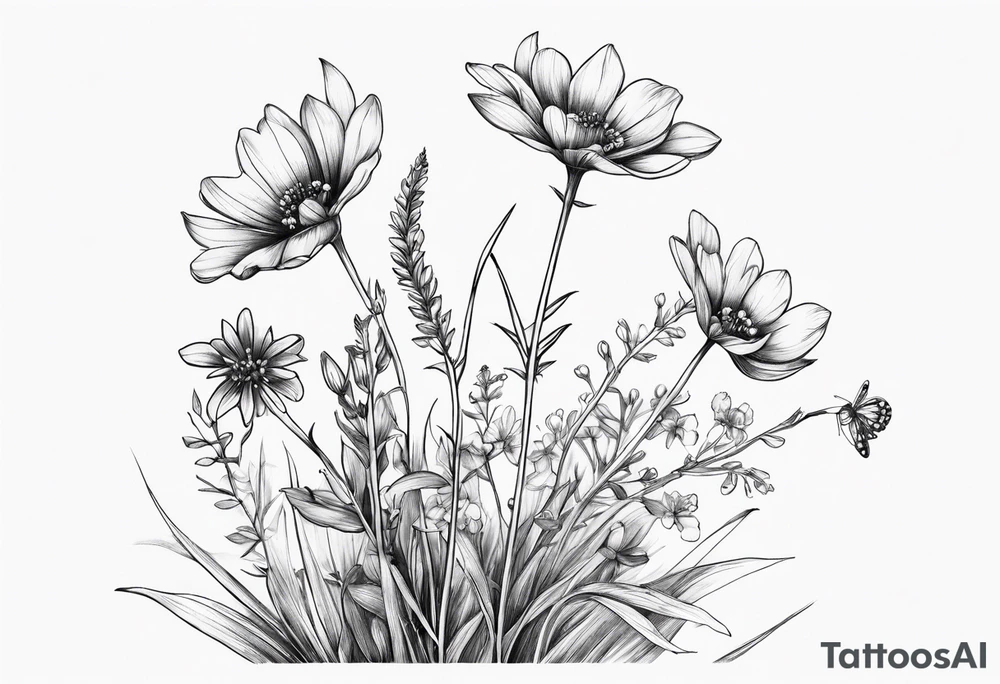 small long stem wildflowers tattoo idea