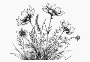 small long stem wildflowers tattoo idea