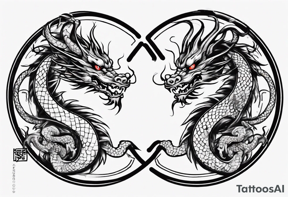 Chinese dragon in a circular shape with "02.03" written on its skin tattoo idea