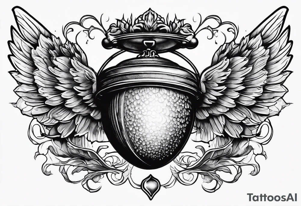 acorn with wings and halo tattoo idea