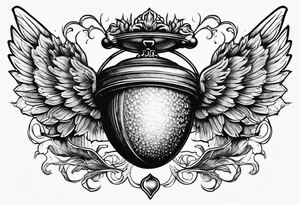 acorn with wings and halo tattoo idea