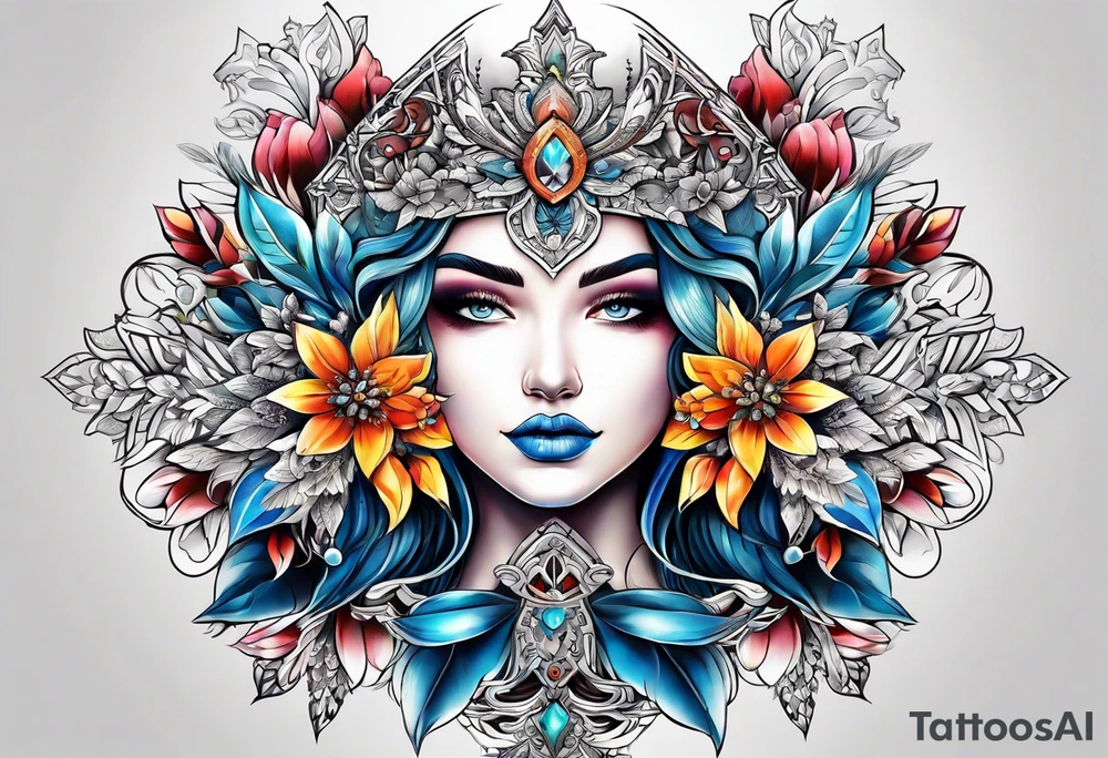 snowflake warrior, flower tattoo idea