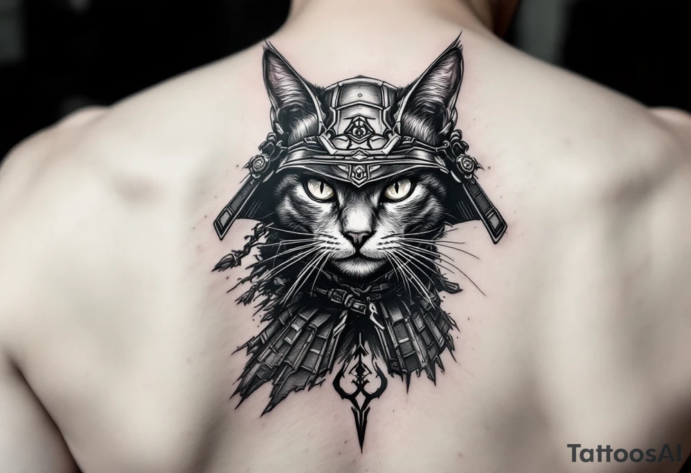 Cat wearing samurai armor tattoo idea