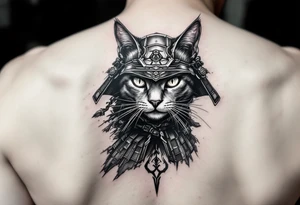 Cat wearing samurai armor tattoo idea