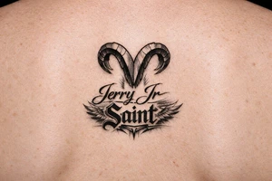 Aries symbol with Jerry Jr name and nickname Saint tattoo idea