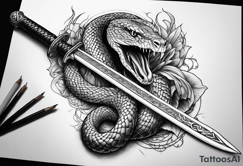 Snake wrapped sword tattoo idea