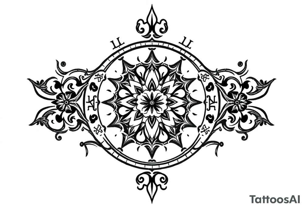 mytical shaman and witch ancient ornament with runes tattoo idea