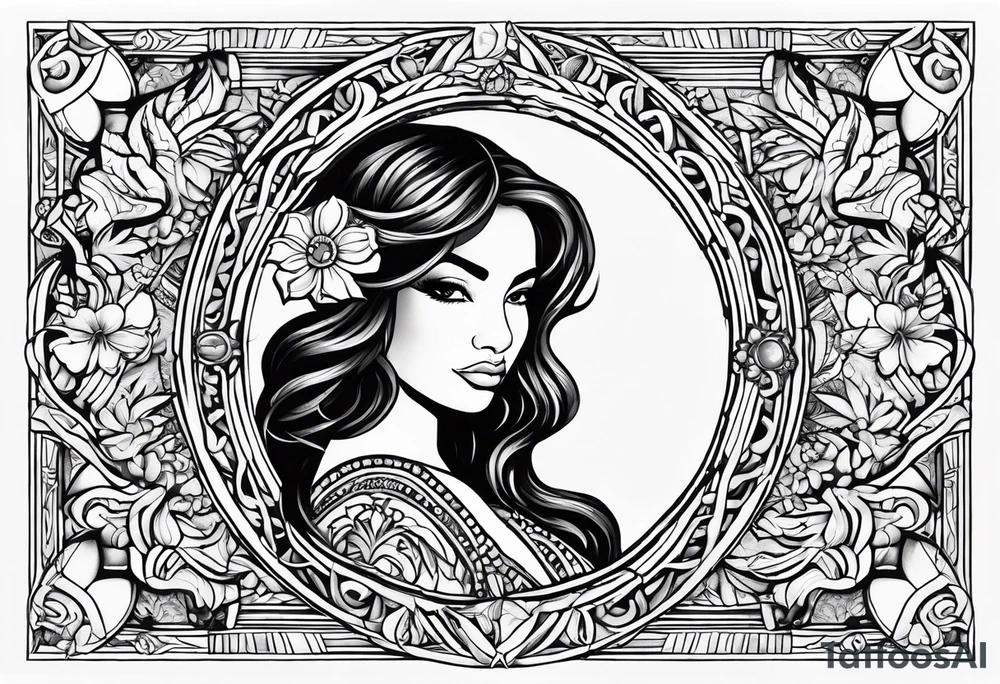 Hispanic/ Latin goddess, love, forgiveness, strength, peace, cancer sign , time, past, future tattoo idea