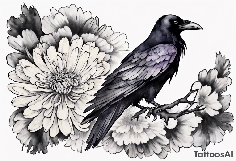 a raven wearing a white chrysanthemum on her head tattoo idea a raven wearing a white chrysanthemum on her head tattoo idea