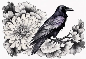 a raven wearing a white chrysanthemum on her head tattoo idea