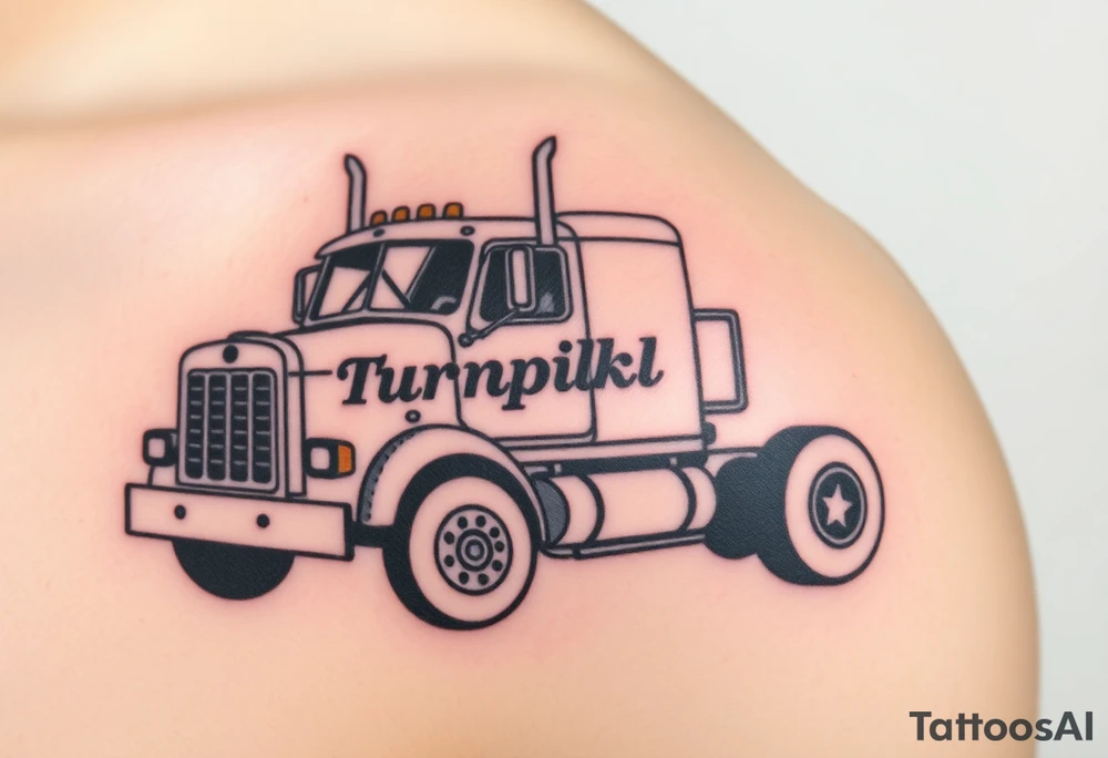 Picture of an eighteen wheeler truck with the words “Turnpike J” on it tattoo idea