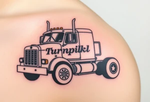 Picture of an eighteen wheeler truck with the words “Turnpike J” on it tattoo idea