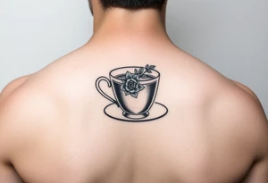 Dainty cup of tea with small floral arrangement tattoo idea