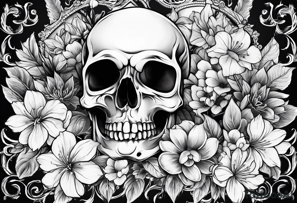 Skull and flowers tattoo idea