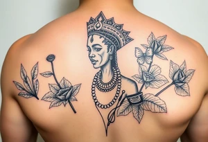 Nubian Queen in a garden tattoo idea