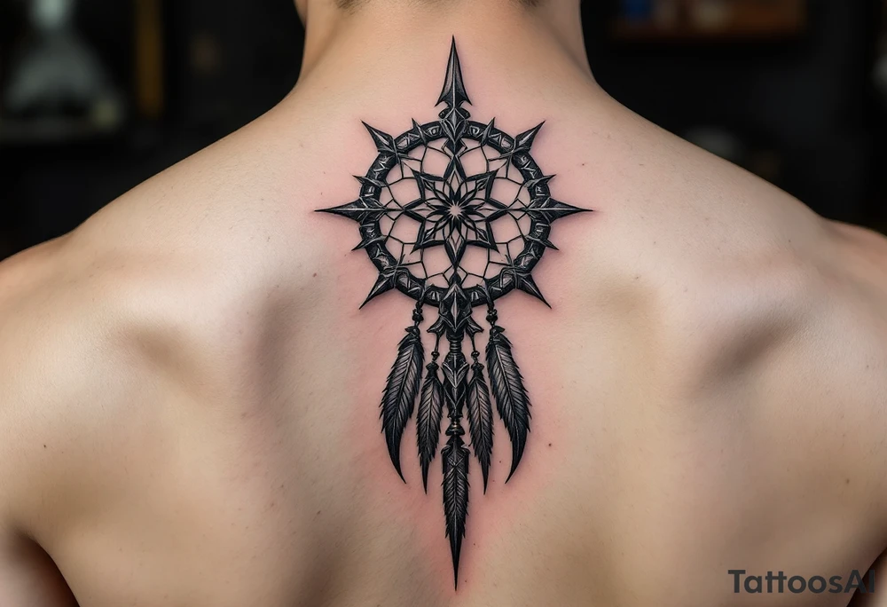 native dreamcatcher trident tattoo idea