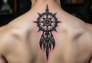 native dreamcatcher trident tattoo idea