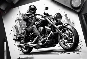 motorcycle  with guns riding at night in the city tattoo idea