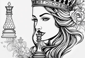 Queen chess piece with the words my queen Valerie on the side tattoo idea