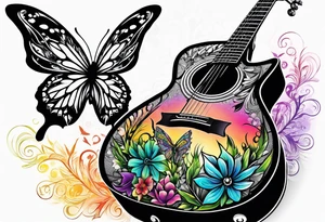 Guitar, butterfly, rainbow, weed tattoo idea