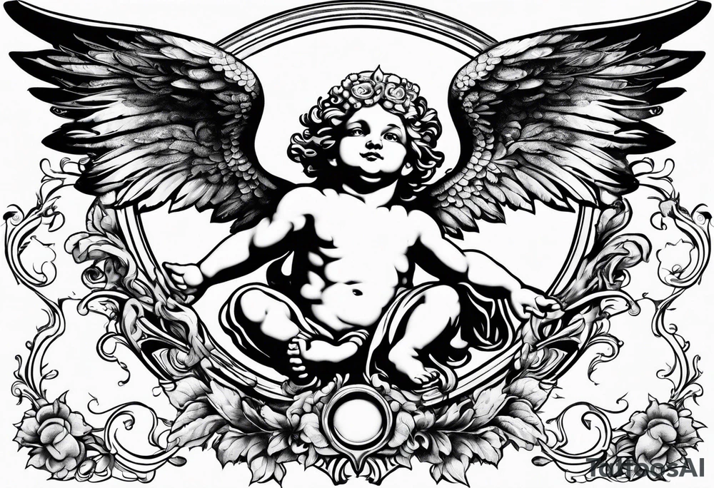 Flying Cherub renaissance style tattoo idea
