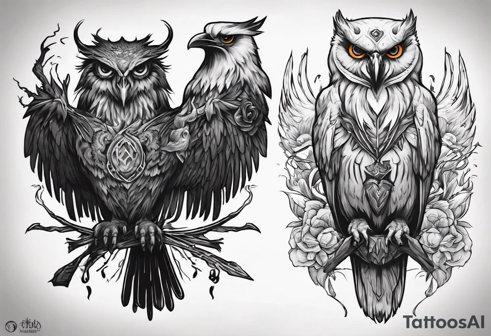 The demon Stolas in his owl and raven form tattoo idea